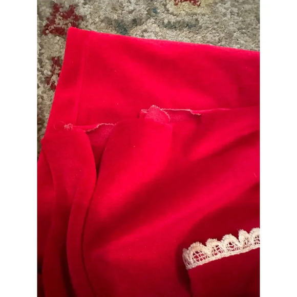 Vintage Anne Leslie Red Velvet Lace Trim Zip Front Long Robe - Picture 7 of 8